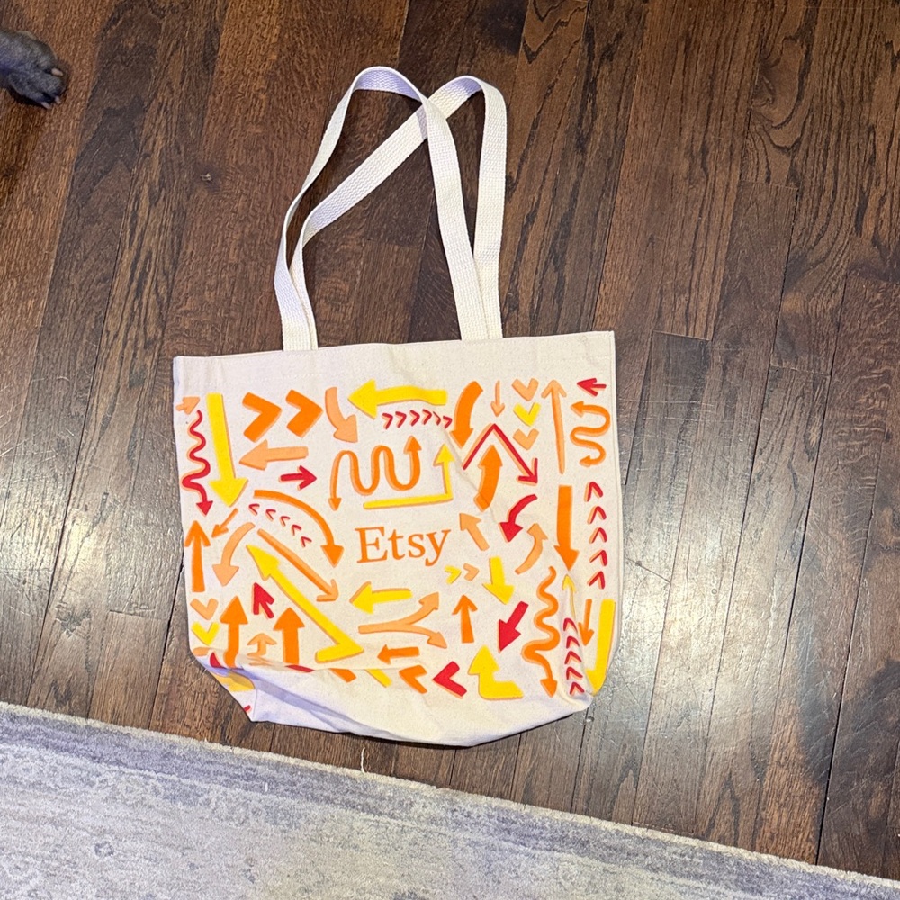 Cream Etsy Tote Bag with Orange and Yellow Accents